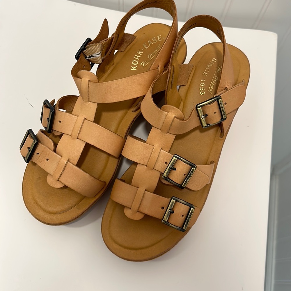 Kork-ease Natural Leather Sandals With BRASS Buckles